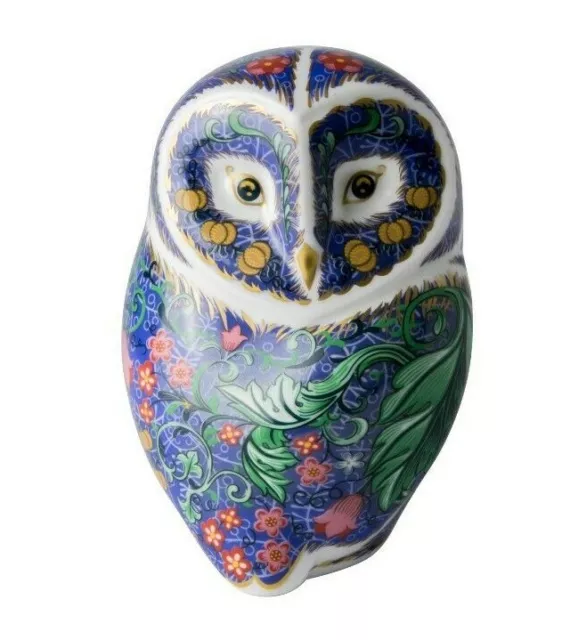 Royal Crown Derby Periwinkle Owl - William Morris Bird Paperweight - New - 1St