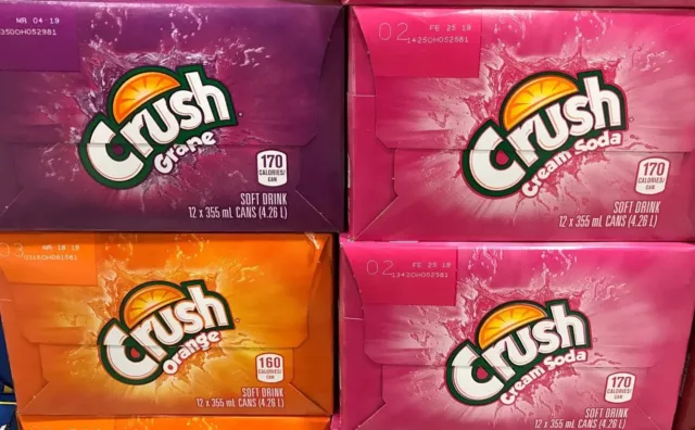 Crush Soda Pop 12 Cans- Cream Soda, Grape & Orange *You Pick* 355Ml-12Oz