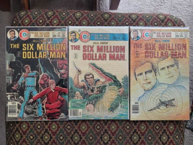 VERY NICE SIX MILLIoN DoLLAR MAN tv COMIC BooK LoT  x3 CHARLToN VINTAGE