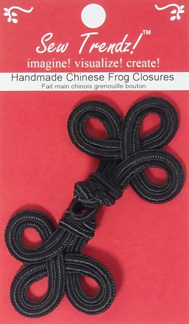 Cierres de botones Frogs - negro-4,5""x2"" - doble tres bucles - 1 par/paquete - #FG4666