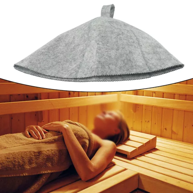 Grey and White Thicken Wool Felt Sauna Hat for All Head Sizes and Skin Types 3