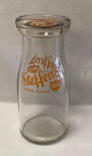 Awesome Old Steffens Dairy Food Advertising Glass Milk Bottle Half Pint