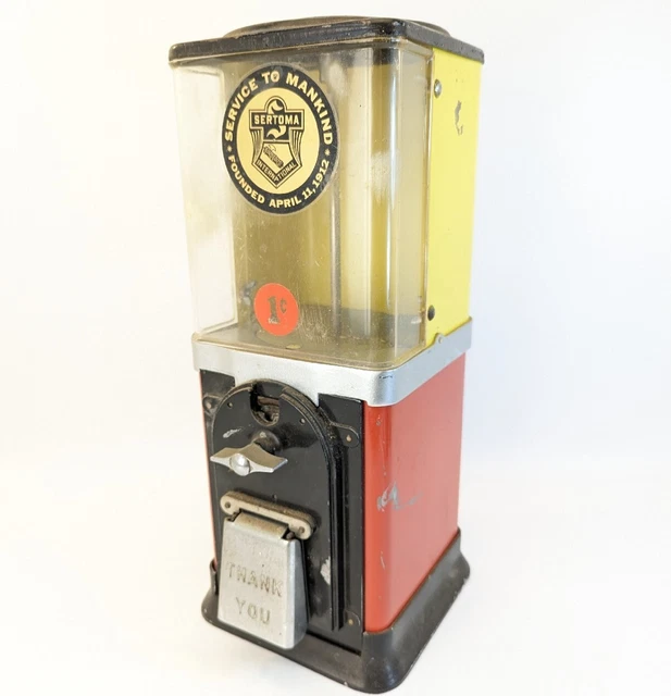 Vintage VVC 80 Victor Vending Co Gumball Machine 1-Cent Red Yellow Works READ