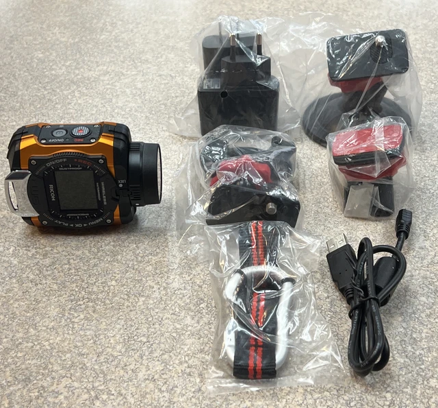RICOH Waterproof Action Camera WG-M1 Orange from Japan F/S + Accessories
