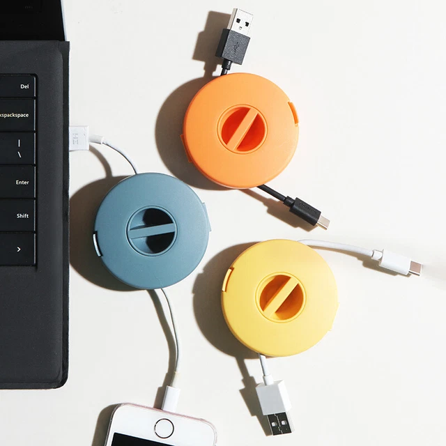 Portable Round Cable Winder Storage Box Rotatable Cellphone USB Data Cord LiLN