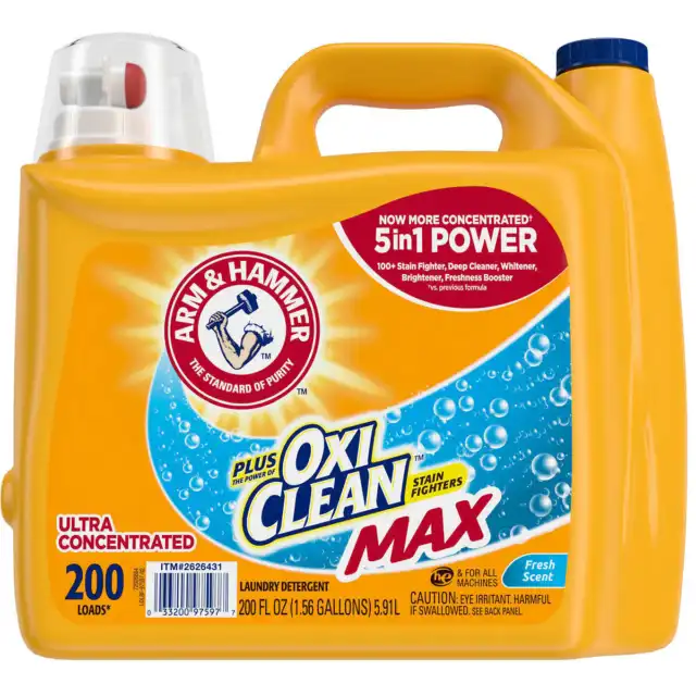 Arm & Hammer Plus OxiClean Max Liquid Laundry Detergent, Fresh Scent, 200 Fl Oz