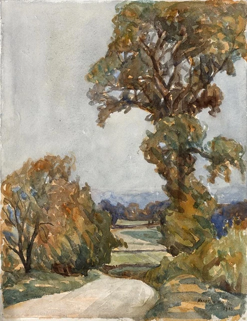 Aquarelle Originale Harry Walter Yorke – Paysage Bassingfield Nottinghamshire – 1945
