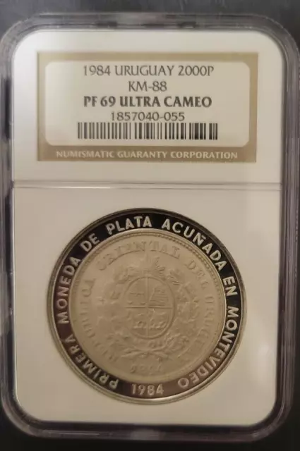 *NGC ERROR LABEL* RARE Pattern 1984 Uruguay Silver 2000P Pn-A118 PF69 Mintage 40