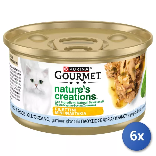 6x Gourmet Nature'S Creation Filettini 85 Gr. Pesce Spinaci Riso