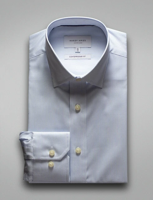 HARDY AMIES Light Blue Stripe Business Shirt (Contemporary Fit) 【BEST Price】