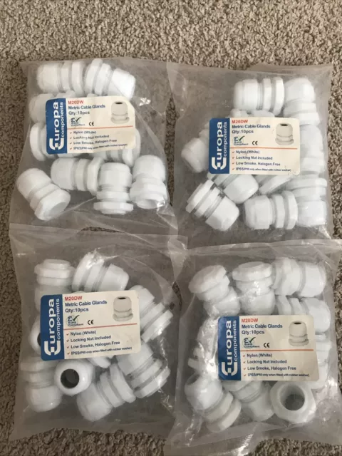 4 x Cable Gland M20DW Europa Components 06-12mm White. 10 In Each Pack.