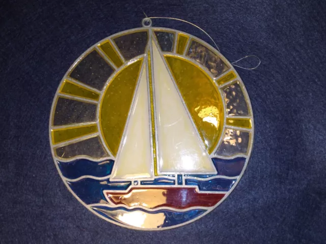 Nautical Stained Glass Style Metal & Resin Window Sailboat Decoration