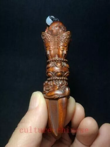 Japanese boxwood hand carved Buddha Figure statue netsuke collectable Gift