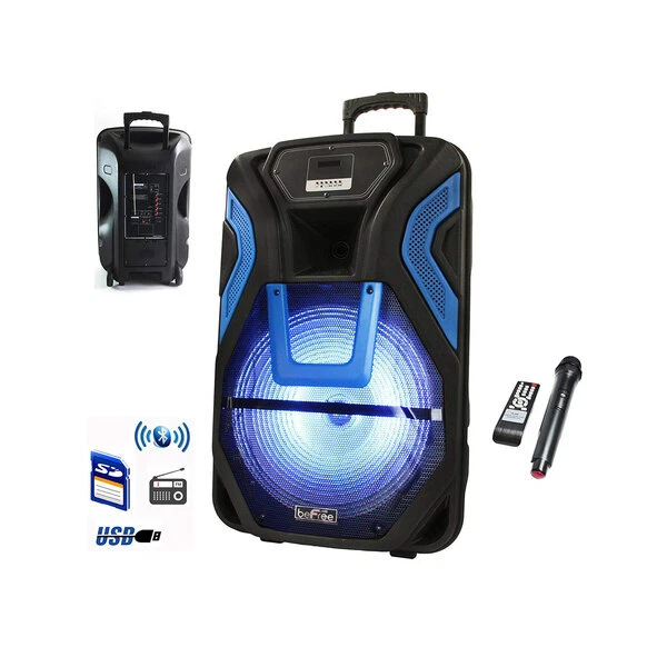 beFree Sound 15 Inch Rechargeable Bluetooth Portable Party PA Speaker System ...