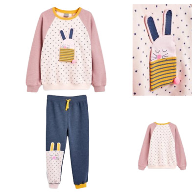 NEXT Girls Outfit Bunny Joggers & Top Long Sleeve Jumper Set Age 1.5-2 Easter