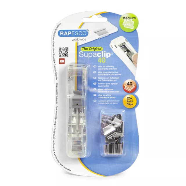 Rapesco RC4025SS Supaclip 40 See Through Dispenser and 25 Stainless Steel Clips