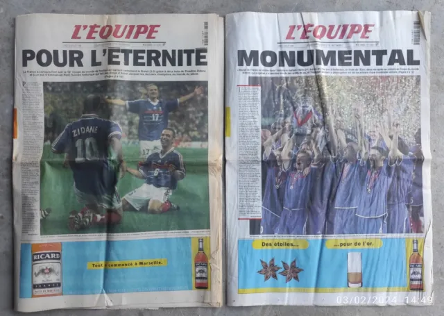 Lot De 2  : Ancien Journal L'equipe Finale Coupe Du Monde 98 Et Finale Euro 2000