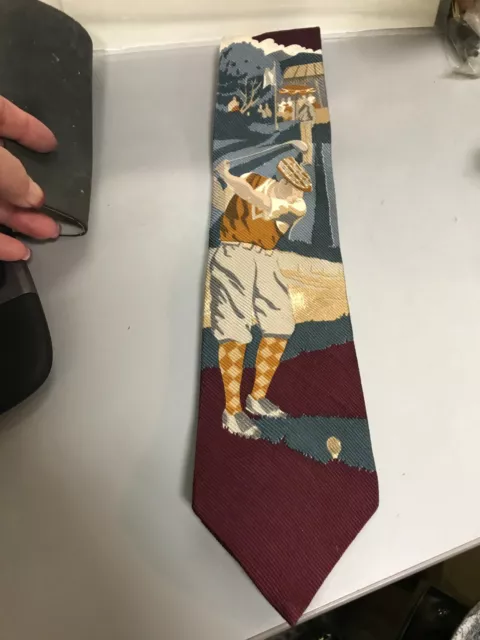 VTG Spencer Lowe Silk Mens Neck Tie Golfer Golf Golfing Collection Burgundy NOS