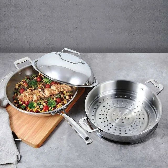 "Wok de acero inoxidable 12,5" con tapa y vapor (Costco) - ¡Nuevo, caja abierta!