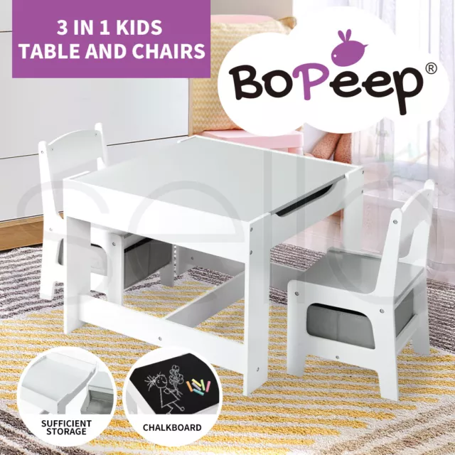 Bopeep Kids Table and Chairs Set Storage Box Toys Play Desk Wooden Study Tables