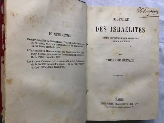 Rarissimo antico libro Histoire des Israélites dispersion Reinach 1885