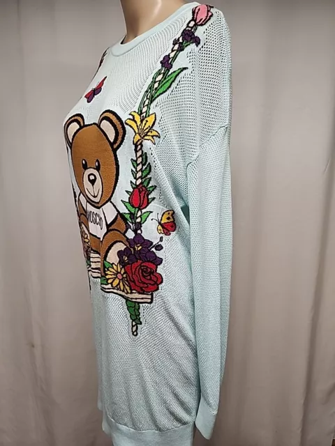 Moschino Couture  Green  Sweater Dress Long Sleeve Teddy Bear Print Size XS 3