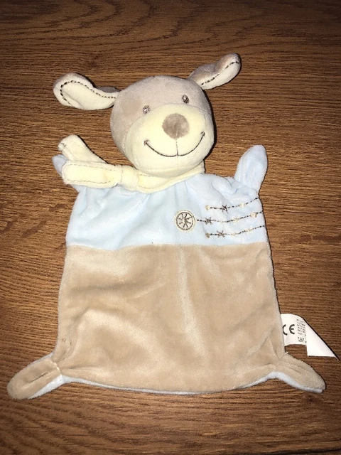 DOUDOU Plat PELUCHE CHIEN Marron BLEU BEIGE BABY COLLECTION NICOTOY TBE !!