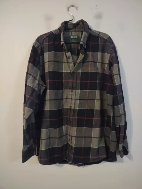 ORVIS FLANNEL SHIRT jacket shacket mens XL xlarge plaid thick button ...