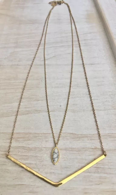 GORJANA 14k Gold Filled Palisades Marble Pendant & V Layering Necklace Pair Lot