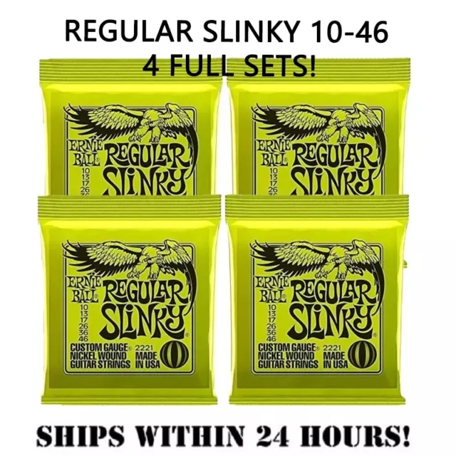 4 Sets! Ernie Ball Regular Slinky 10-46 Electric Guitar Strings 2221