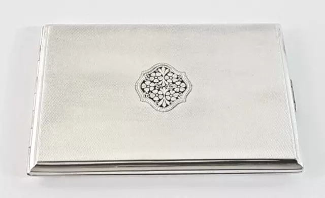 4: Stylish Art Deco HM 1928 Sterling Silver Cigarette Case w Inlaid Enamel 150g