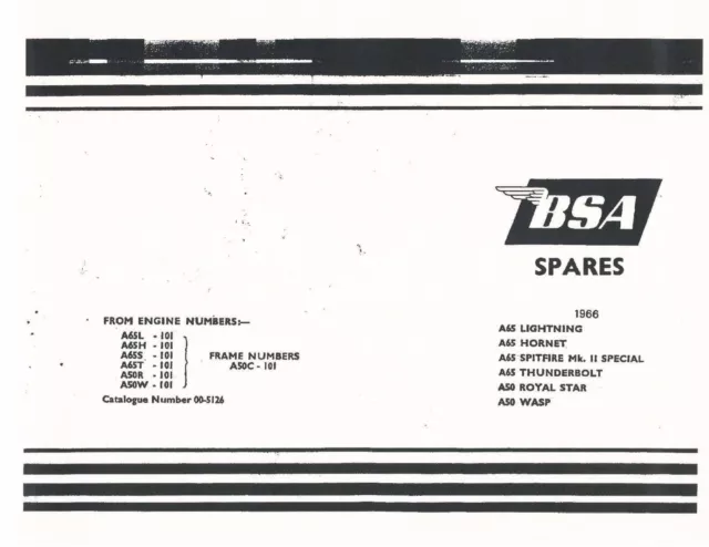 BSA Parts Manual Book 1966 A50 Royal Star & 1966 A50 Wasp