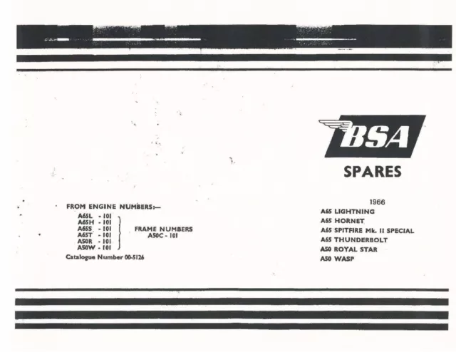 BSA Parts Manual Book 1966 A65 Spitfire Mk. II Special & 1966 A65 Lightning
