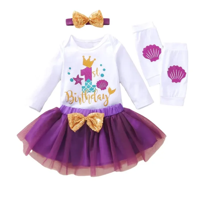 Babies 1st Birthday Party Dress Tutu Tulle Skirt Set Headband Outfits Kids' Girl