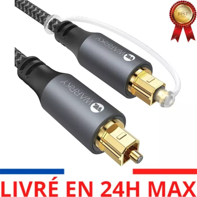 WARRKY Câble Optique Audio, 1.8m Cable Optique [Nylon Tressé, Plaqué Or] Câble A
