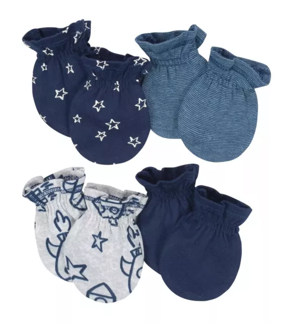 New Gerber Baby Boys 4 Pack Organic Cotton Mittens Size 0-3 Months (U17)