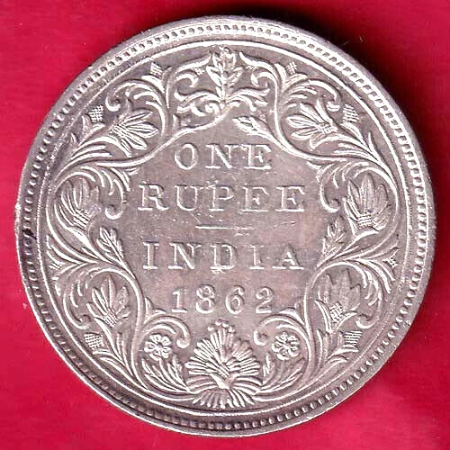 British India (0/4 Dot) 1862 Victoria Queen One Rupee Beautiful Silver Coin #V59