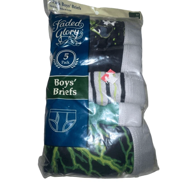 Faded Glory Boys Briefs Size Medium 8 5 Pairs Neon NEW Lightning Stripe Camo
