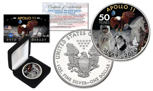 APOLLO 11 50th Anniversary Man on Moon 1 Troy OZ PURE SILVER AMERICAN EAGLE BOX