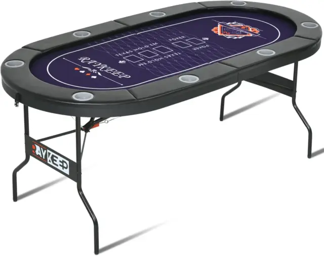 Poker Table Foldable, 8 Player Folding Poker Tables W/Collapsible Legs, Casino G