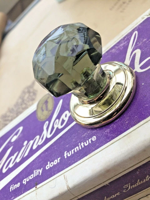 Gainsborough Knob handle smokey/green Glass Cupboard Drawer gold back plate