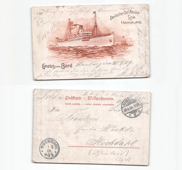 (c2649)   Ansichtskarte Deutschostafrika Linie 1904 von hamburg nach Hochda