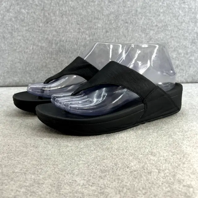 FitFlop Lulu Leather Toe Post Slip On Platform Wedge Sandal -Black -Women Size 7