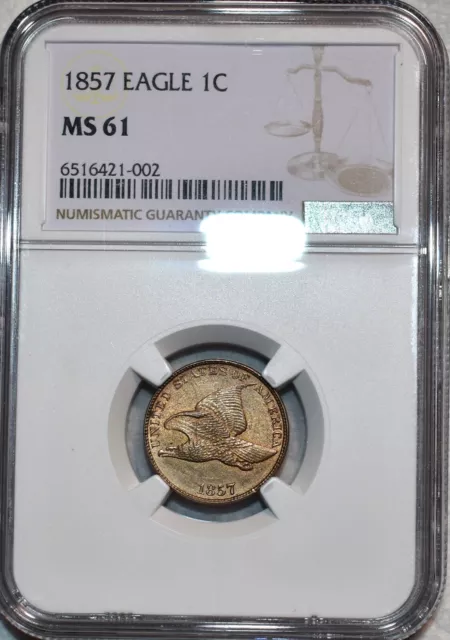 NGC MS-61 1857 Flying Eagle Cent, Razor-Sharp, Golden-Brown, PQ specimen!