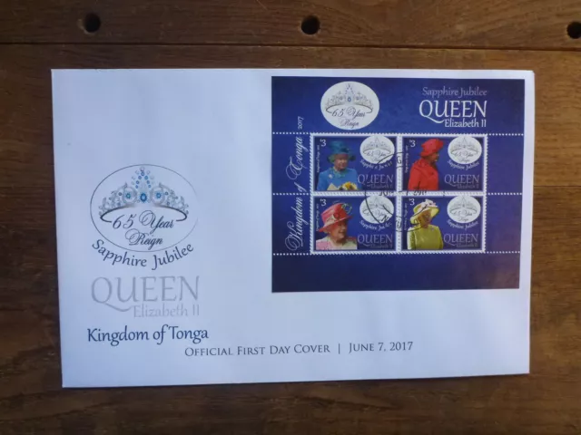 Tonga 2017 Qeii Jubilee 4 Stamp Mini Sheet Fdc First Day Cover