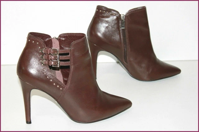 MINELLI Boots Pointues Cuir Marron foncé Doublées Cuir Talons Fins T 39