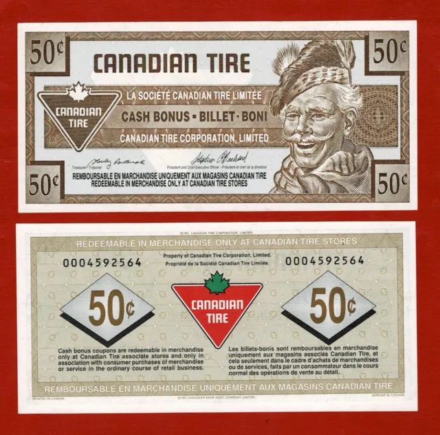 Canadian Tire Money CTC S17-E 50c UNCIRCULATED Note  Pasternak/Bachand 1992