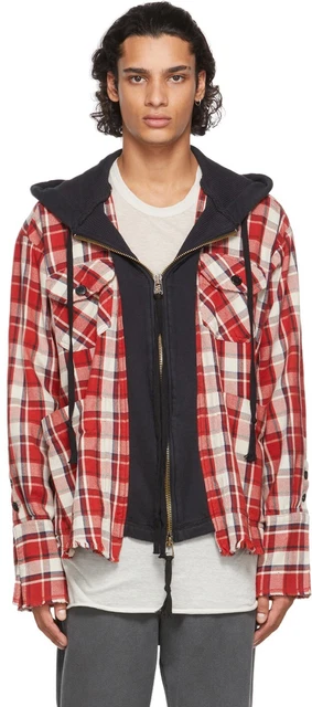 GREG LAUREN Men's Size 3 Cherry Hoodie Front Boxy Shirt GREG LAUREN Men's Size 3 Cherry Hoodie Front Boxy Shirt