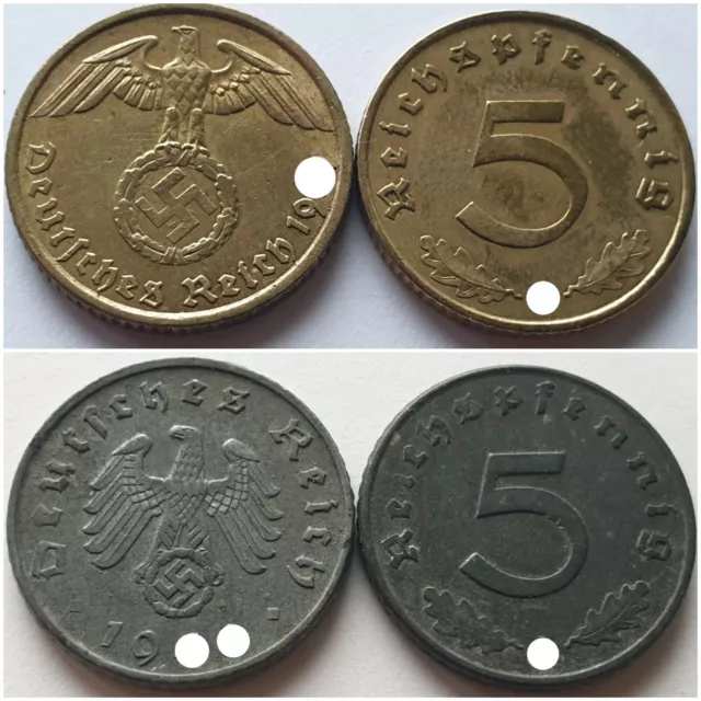 Allemagne Nazie 5 Reichs Pfennig 1936-1943 KM#91 KM#100 Choisissez !