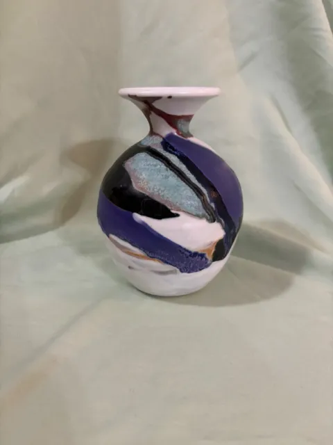 studio art pottery abstract vase purple white black teal